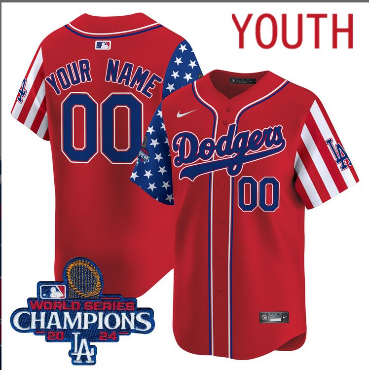 Youth MLB Los Angeles Dodgers Custom American Style red 2024 World Series Champions  Limited Jersey